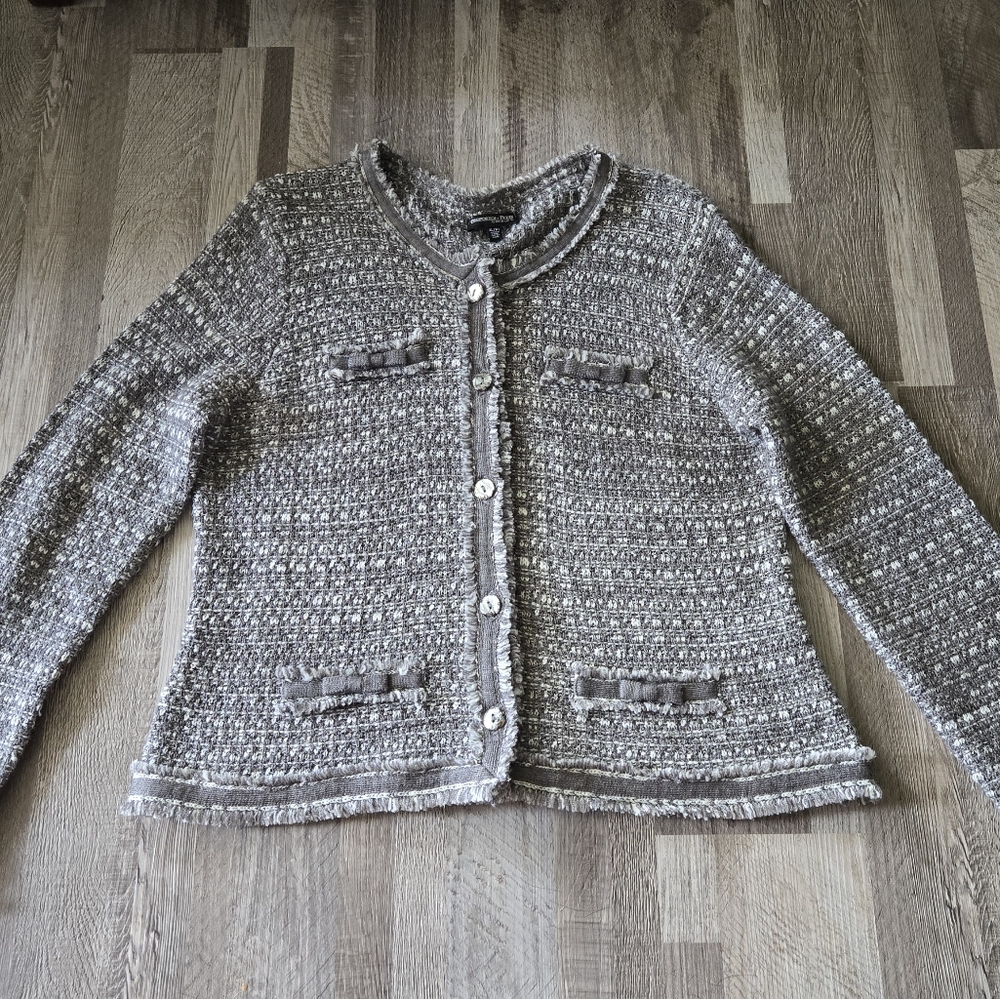 Proportion Petite Conrad C XL Tweed Knit Cardigan Bow Detail Preppy Classic Chic - Picture 2 of 9